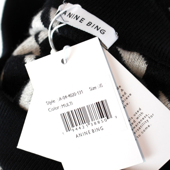 Anine Bing Large Houndstooth Print Grey Black Knit Straight Skirt XS NEW Midi - Picture 7 of 8